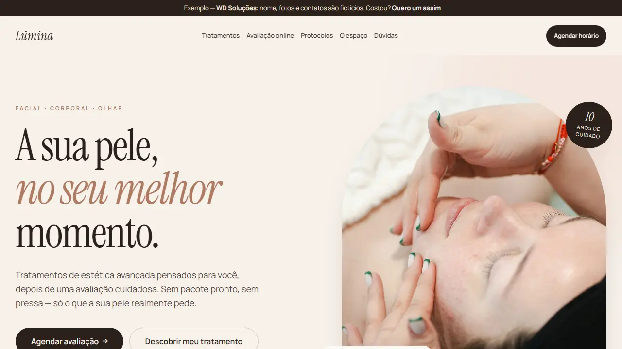 Exemplo de site de Estética e Beleza