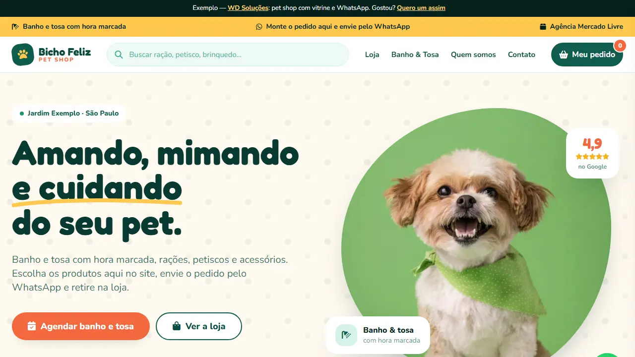 Exemplo de site para Pet Shop